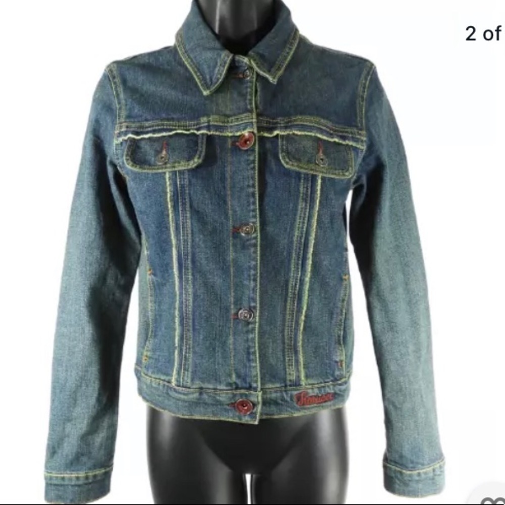 Fiorucci Angels Women's Size Large Blue Denim Embroidered Jean Jacket